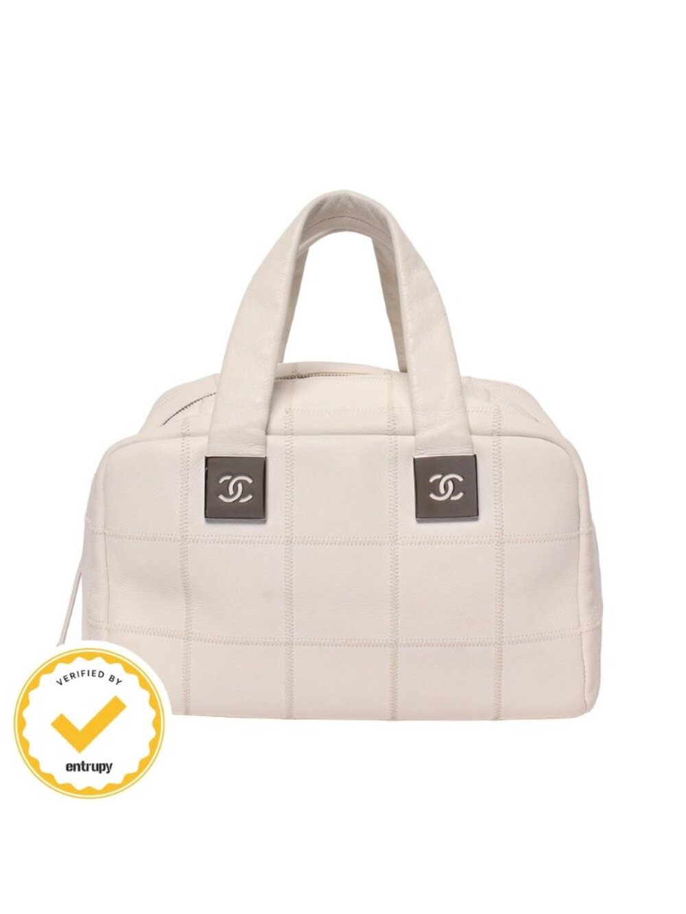 Chanel Tote Mini Boston Bag Silver Chocolate